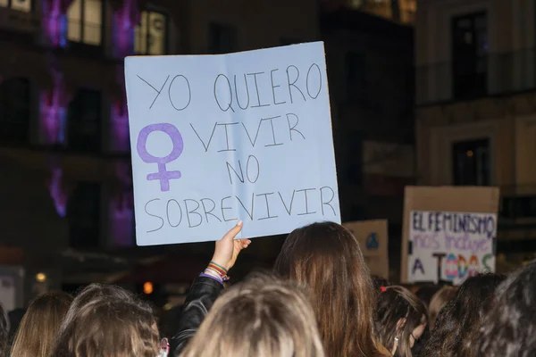 Espanha Março 2020 Dia Internacional Mulher Multidão Protestante — Fotografia de Stock