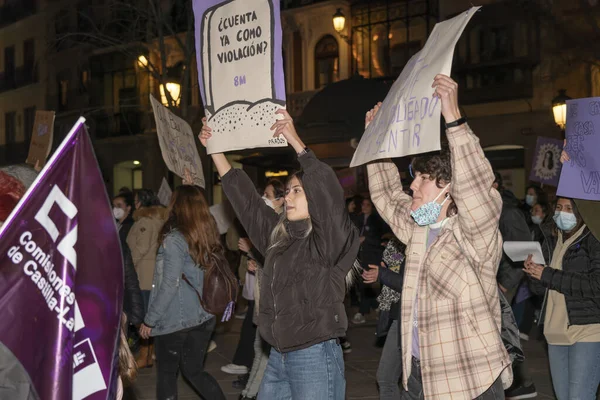 Espanha Março 2020 Dia Internacional Mulher Multidão Protestante — Fotografia de Stock
