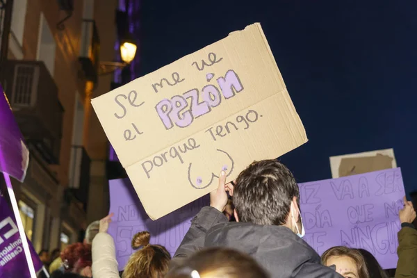 Espanha Março 2020 Dia Internacional Mulher Multidão Protestante — Fotografia de Stock