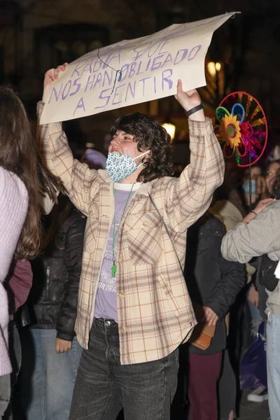 Espagne Mars 2020 Journée Internationale Femme Foule Protestataire — Photo