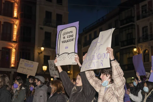 Espanha Março 2020 Dia Internacional Mulher Multidão Protestante — Fotografia de Stock