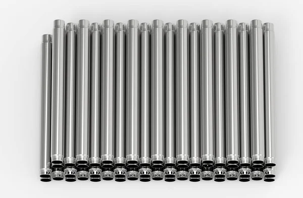 Conjunto Tubos Metálicos Isolados Sobre Fundo Branco — Fotografia de Stock
