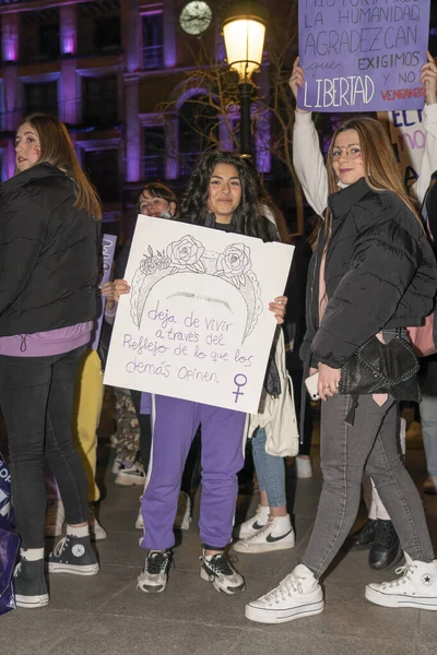 Espanha Março 2020 Dia Internacional Mulher Multidão Protestante — Fotografia de Stock