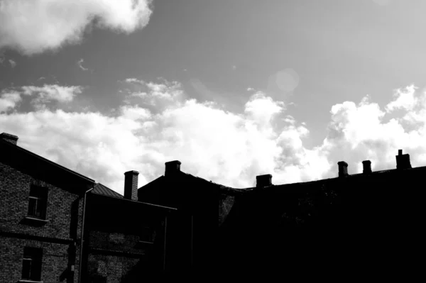 Black White Buildings Roofs — Stock Photo, Image