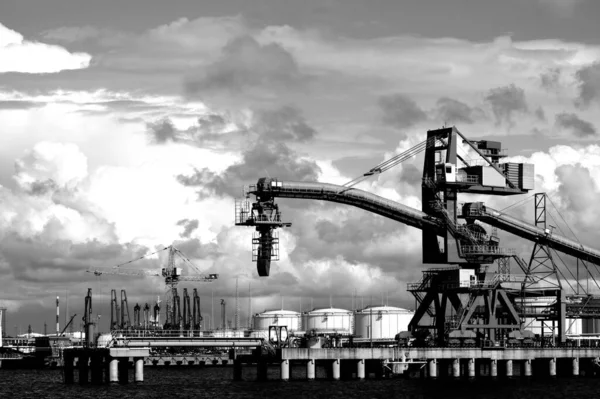 Black White Image Port Riga — Stock Photo, Image