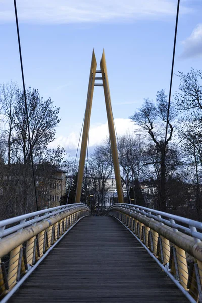 Holzbrücke Über Den Fluss — Stockfoto