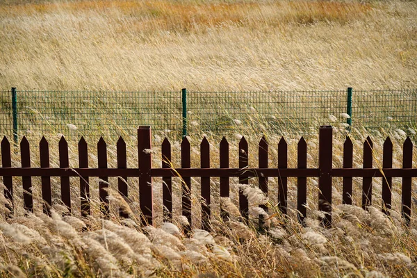 Φράχτη Ξύλινο Αχυρώνα Στο Φόντο Της Φύσης — Φωτογραφία Αρχείου