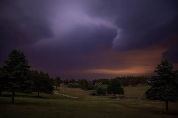 Bela Paisagem Com Campo Árvores — Fotografia de Stock