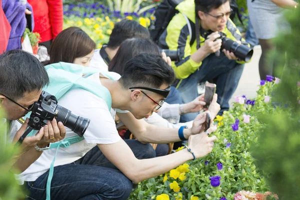 Гонконг Китай Марта 2018 Года Толпа Собирается Ежегодной Цветочной Выставке — стоковое фото