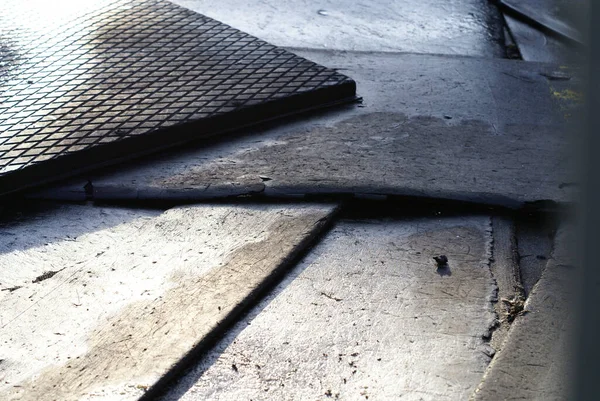 Staré Kovové Schodiště Betonová Střecha — Stock fotografie