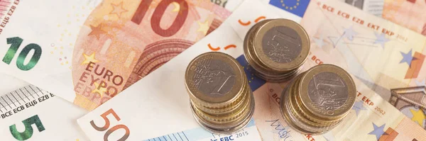 Euro Banknotes Coins White Background — Stock Photo, Image