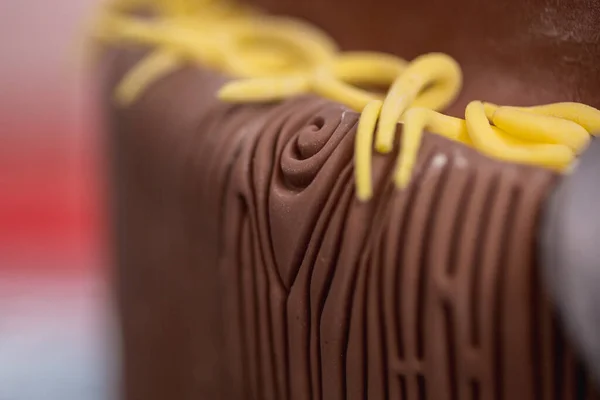 Bolo Chocolate Saboroso Fundo Close — Fotografia de Stock