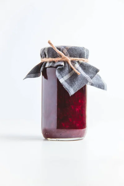 Jar Jam Red Berries White Background — Stock Photo, Image