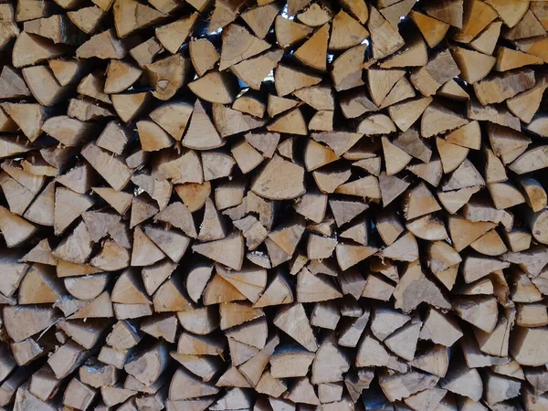 冬の森に積み上げられた薪の山 — ストック写真