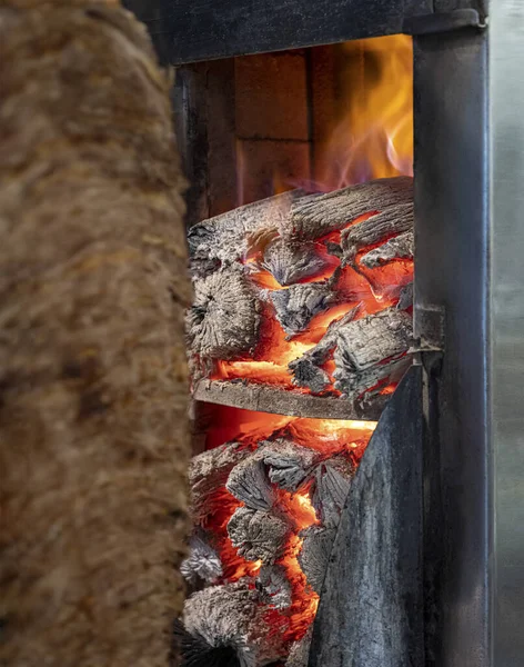 Gros Plan Feu Dans Cheminée — Photo