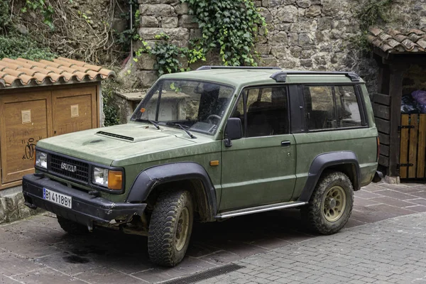 Oude Vintage Auto Met Een Groen Gras — Stockfoto