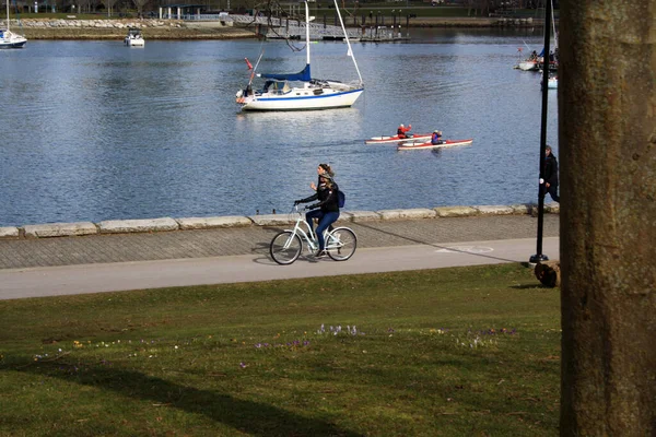 在河岸边的自行车 — 图库照片