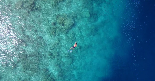 Vista Aérea Del Hombre Nadando Mar — Foto de Stock