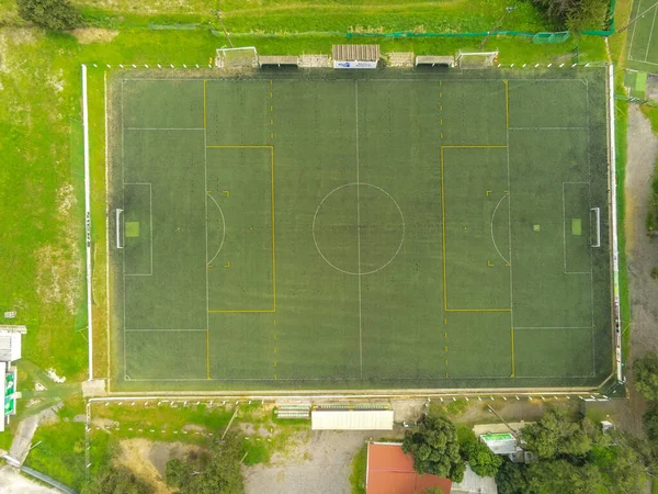 Bovenaanzicht Van Voetbalveld Met Groen Gras — Stockfoto