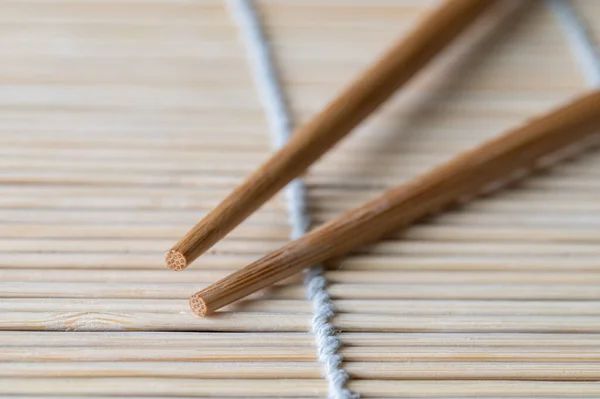 Palillos Madera Estera Bambú — Foto de Stock