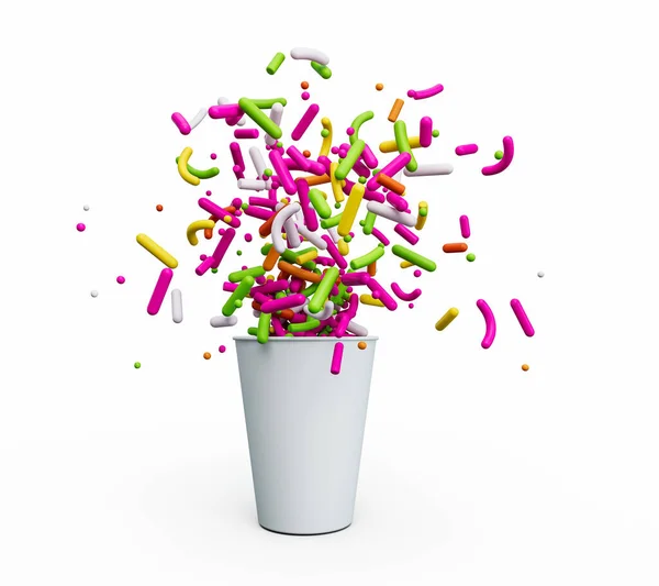 Colorful Confetti Bucket White Background — Stock Photo, Image