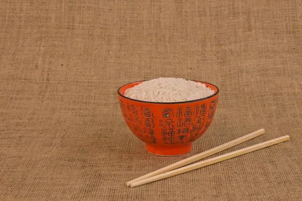 Bowl Rice Chopsticks Bamboo Mat — Stock Photo, Image