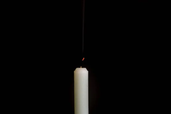 Candle Burning Dark Room — Stock Photo, Image