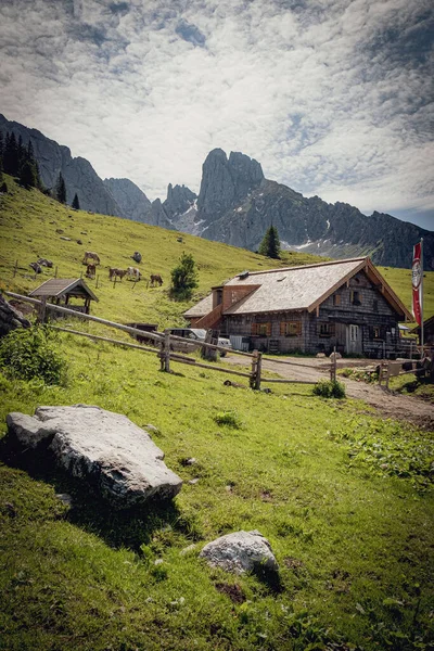 山と緑の芝生の美しい山の風景 — ストック写真