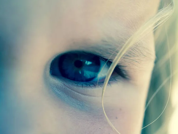 Primer Plano Ojo Femenino Con Ojos Azules — Foto de Stock