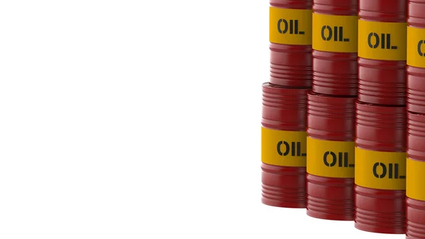 Renderowanie Żółtej Beczki Olejowej Czerwono Białym Tle — Zdjęcie stockowe