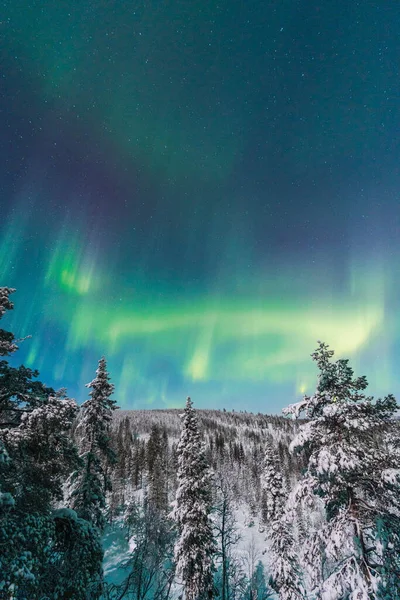 Hermosa Vista Nocturna Las Luces Árticas Las Montañas —  Fotos de Stock