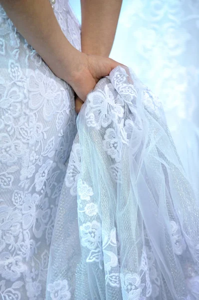 Bride Veil Her Wedding Dress — Stock Photo, Image