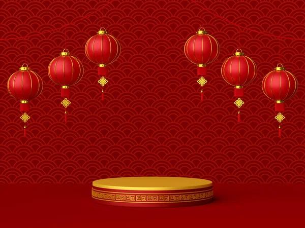 Fundo Ano Novo Chinês Com Lanternas Douradas Lanterna — Fotografia de Stock