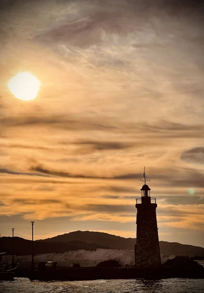 Faro Atardecer Mar Las Puestas Sol Cielo Luna — Foto de Stock