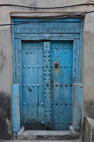 Vieja Puerta Madera Con Color Azul —  Fotos de Stock