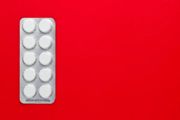 Pills Tablets Red Background Top View — Stock Photo, Image