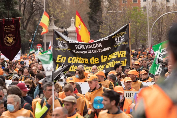 Madrid Espanha Março 2022 Manifestação Caçadores Pescadores Agricultores Fazendeiros Contra — Fotografia de Stock