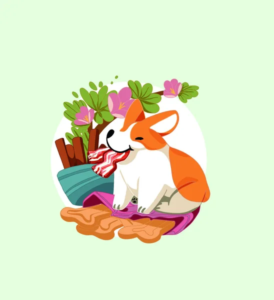 可愛いウサギとパンと花のバスケット — ストック写真