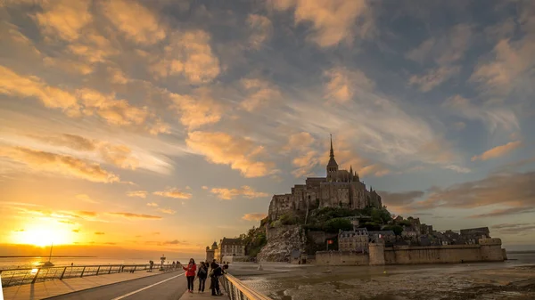 Mont Heilige Michaël Abdij Bij Zonsondergang Normandy Frankrijk — Stockfoto