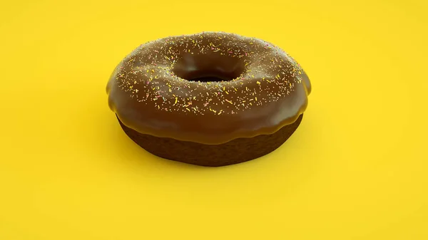 Köstlicher Donut Auf Gelbem Hintergrund — Stockfoto