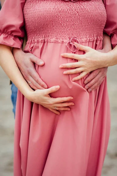 Pregnant Woman Her Belly Background Window — Stock Photo, Image