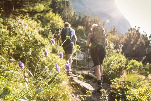 Couple Hikers Mountains — Stock Photo, Image