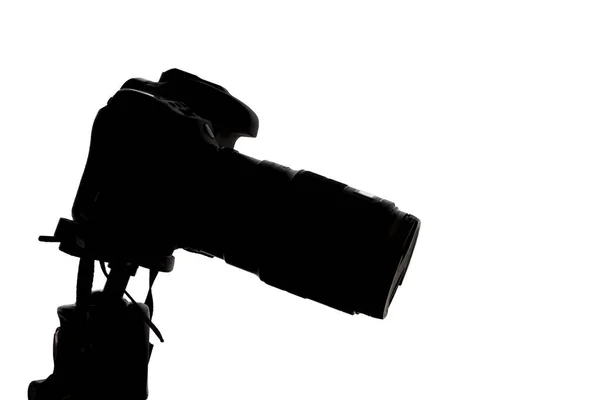 Silhouette Eines Mannes Mit Kamera Auf Weißem Hintergrund — Stockfoto