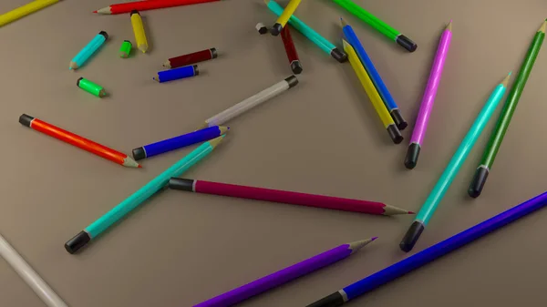 Colorful Pencils Grey Table — Stock Photo, Image