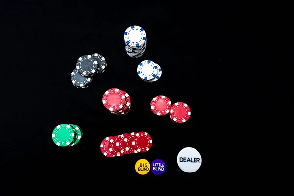 Casino Chips Dice Black Background — Stock Photo, Image