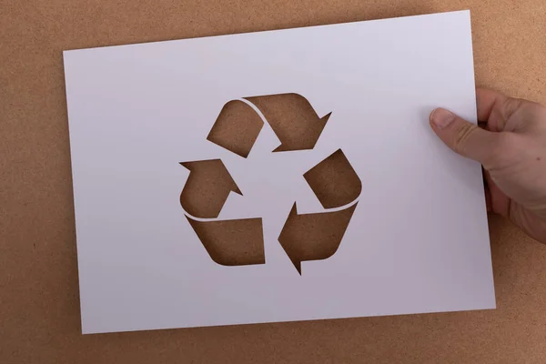 Recyclingconcept Handpapier Met Recyclingsymbool — Stockfoto