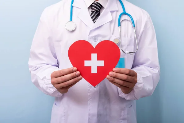 Doctor Holding Red Heart Stethoscope White Background — Stock Photo, Image