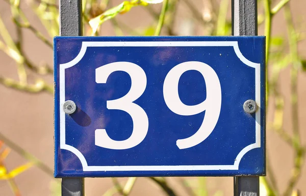 Número Casa Escrito Signo Azul — Foto de Stock
