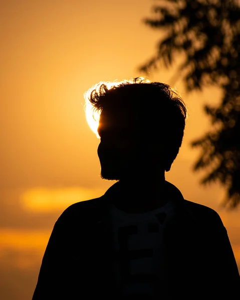 Silhouette Man Backpack Beach — Stock Photo, Image