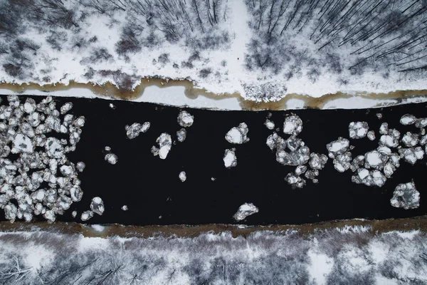 Glace Sur Rivière Fond Neige — Photo